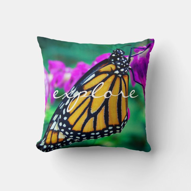 Coussin Bold Orange Monarch Butterfly Photo Explorer Scrip (Recto)