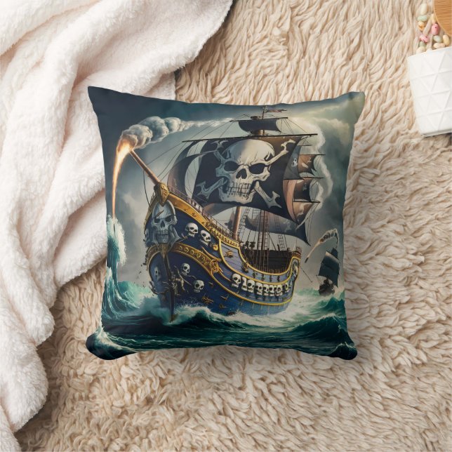 Coussin Bold Pirate Ship Naviguer Stormy Seas at Dusk (Couverture)