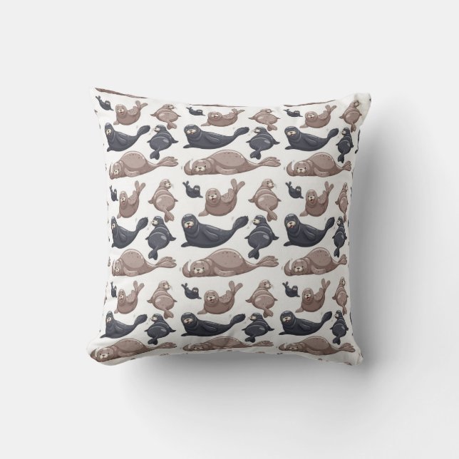 Coussin Bon Motif de phoques sauvages (Recto)
