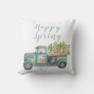 Coussin Bon Printemps Vintage Bleu Vert Camion Jeter Oreil