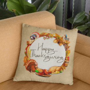 Coussin Bon thanksgiving Animaux Turquie couronne Automne