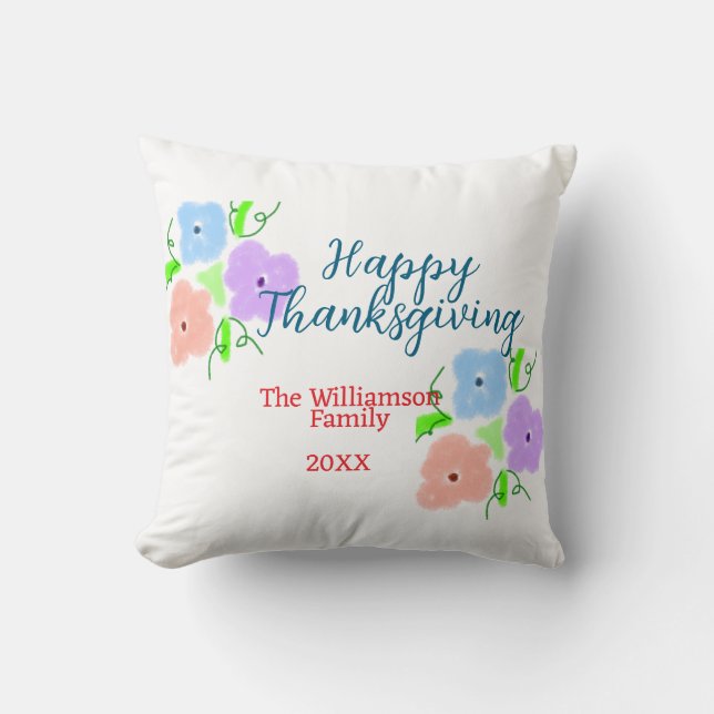 Coussin Bon thanksgiving bleu violet rose ajouter famille  (Recto)