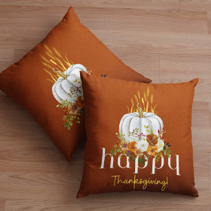 Coussin Bon thanksgiving Brown Automne Floral Citrouille