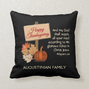 Coussin BON THANKSGIVING Customisé Phil 4:19 NOIR