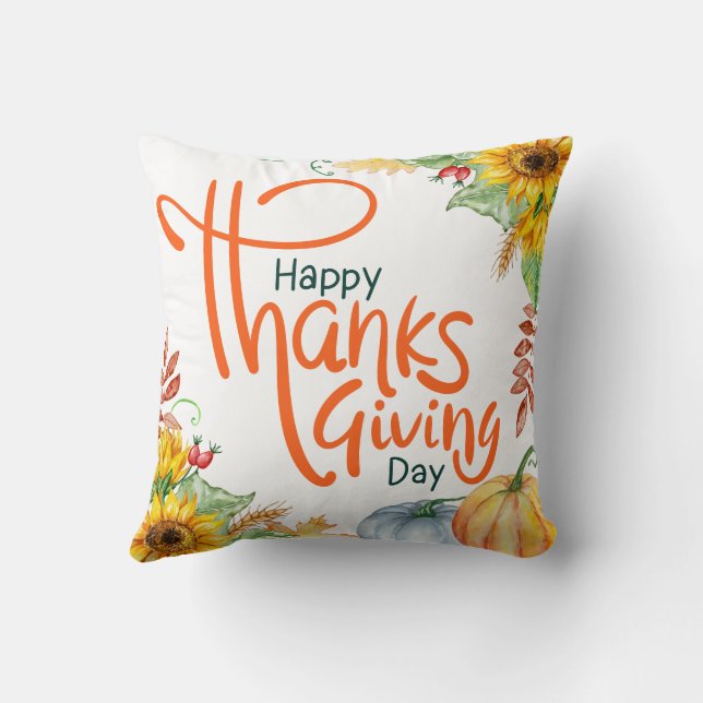 Coussin Bon thanksgiving de tournesol Citrouille d'aquarel (Verso)