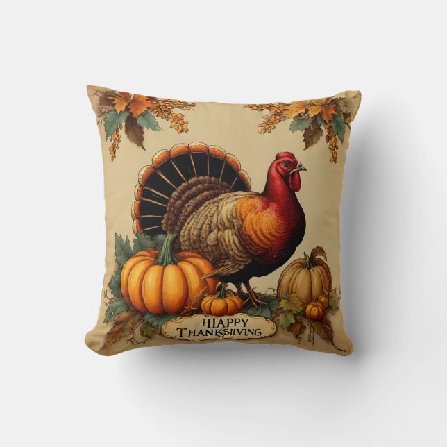 Coussin Bon thanksgiving Turquie Vintage, Citrouille (Recto)