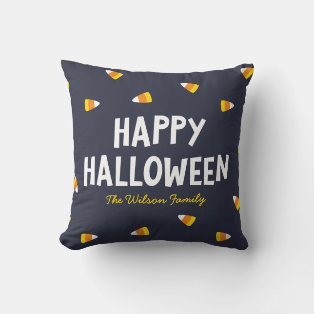 Coussin Bonbon bleu foncé Corn Halloween heureux (Recto)