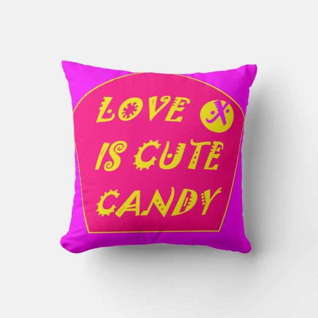Coussin Bonbon mignon amour chaud rose banane jaune imprim (Recto)