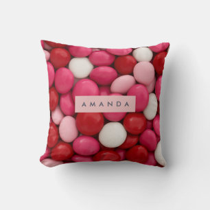 Coussin Bonbons roses rouges et blancs personnalisés