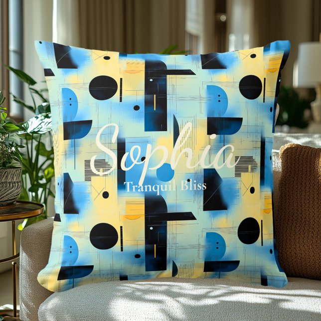 Coussin Bonheur Tranquille – Accent Géométrique Bleu et Cr (Créateur téléchargé)