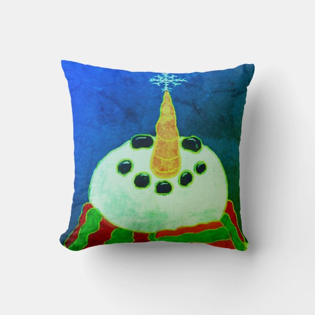 Coussin Bonhomme de neige avec abstrait de flocon de neige (Recto)