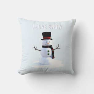 Coussin Bonhomme de neige avec chapeau et écharpe. J'aime