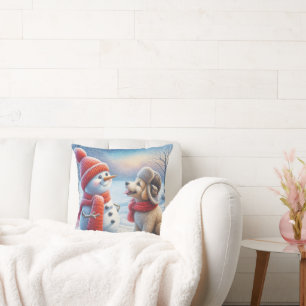 Coussin Bonhomme de neige avec chiot