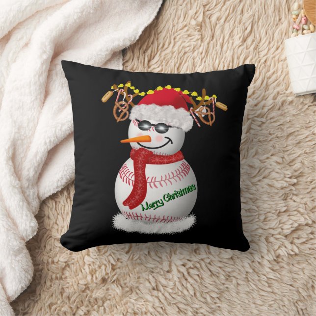 Coussin Bonhomme de neige de baseball décoré de snacks pop (Couverture)