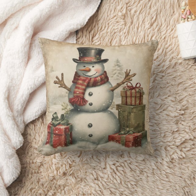 Coussin Bonhomme de neige de Noël vintage (Couverture)