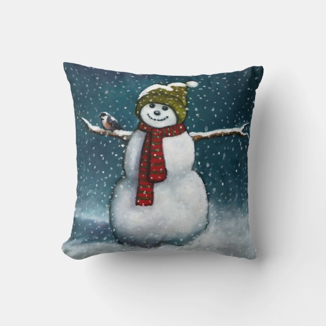 Coussin Bonhomme de neige de sourire dans la neige : (Recto)