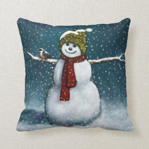 Coussin Bonhomme de neige de sourire dans la neige :