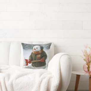 Coussin Bonhomme de neige déblayant la neige