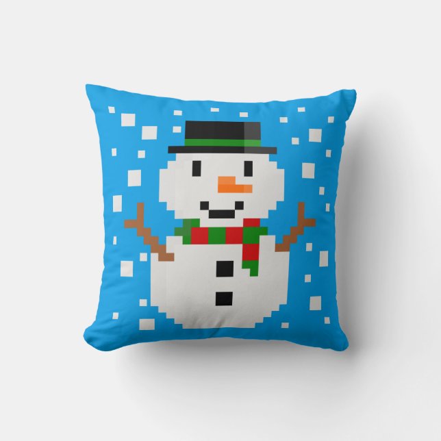 Coussin Bonhomme de neige en Pixel Art (Recto)
