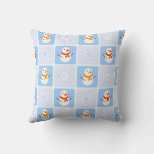 Coussin Bonhomme de neige et flocons de neige à motif à ca