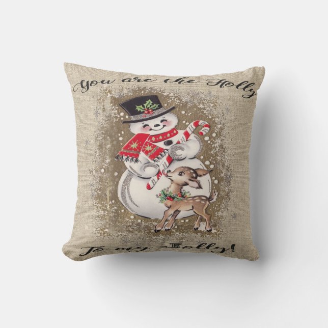 Coussin Bonhomme de neige et renne gais ! Si mignon… (Recto)