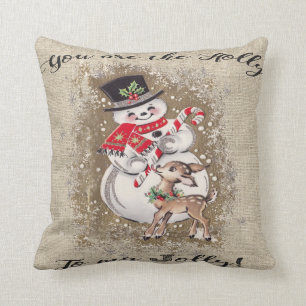 Coussin Bonhomme de neige et renne gais ! Si mignon…