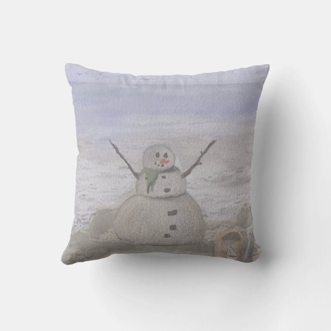 Coussin Bonhomme de neige Frosty à la plage (Verso)