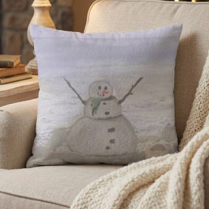 Coussin Bonhomme de neige Frosty à la plage