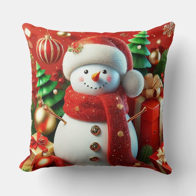 Coussin Bonhomme de neige hiver Joyeux Personnage de fête (Recto)
