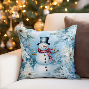 Coussin Bonhomme de neige Hiver Neige Carreaux Buffalo
