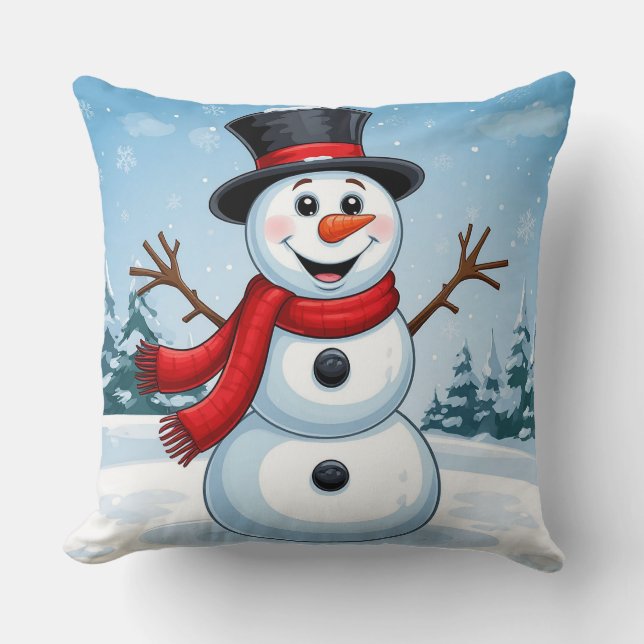 Coussin Bonhomme de neige joyeux (Recto)