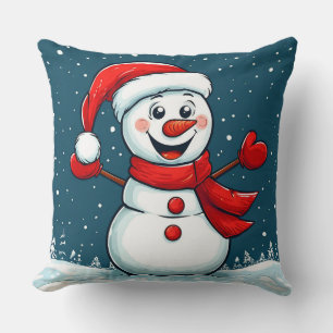 Coussin Bonhomme de neige joyeux avec chapeau et écharpe d