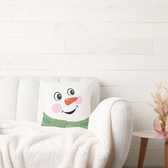 Coussin Bonhomme de neige joyeux personnalisé avec écharpe (Canapé)