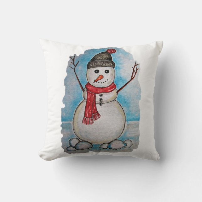 Coussin Bonhomme de neige magnifique d'aquarelle avec (Recto)