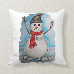 Coussin Bonhomme de neige magnifique d'aquarelle avec