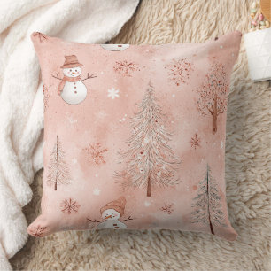 Coussin Bonhomme de neige rose fantaisiste Noël - Hiver (1