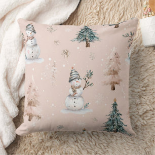Coussin Bonhomme de neige rose fantaisiste Noël - Hiver (2