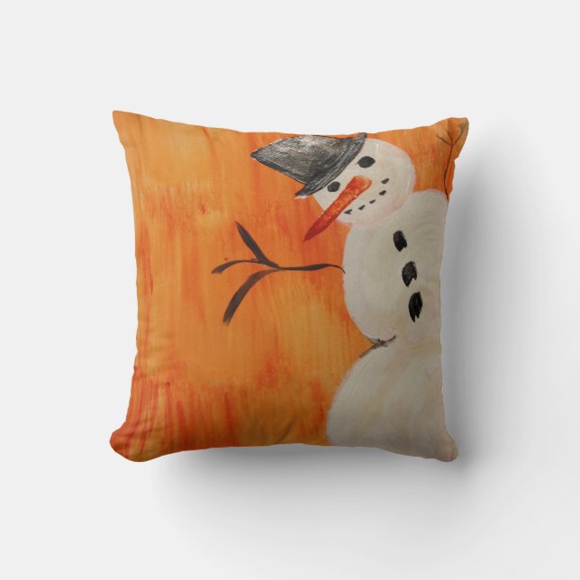 Coussin Bonhomme de neige sur l'orange (Recto)