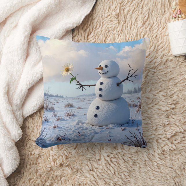 Coussin Bonhomme de neige tenant une marguerite blanche (Couverture)