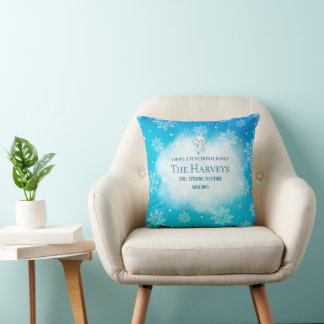Coussin Bonhomme de neige turquoise Famille personnalisée