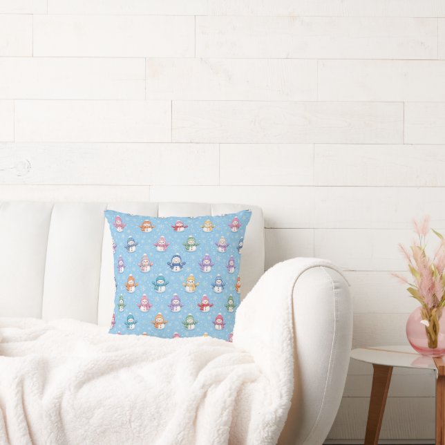 Coussin Bonhommes de neige de Noël dans des flocons de nei (Canapé)