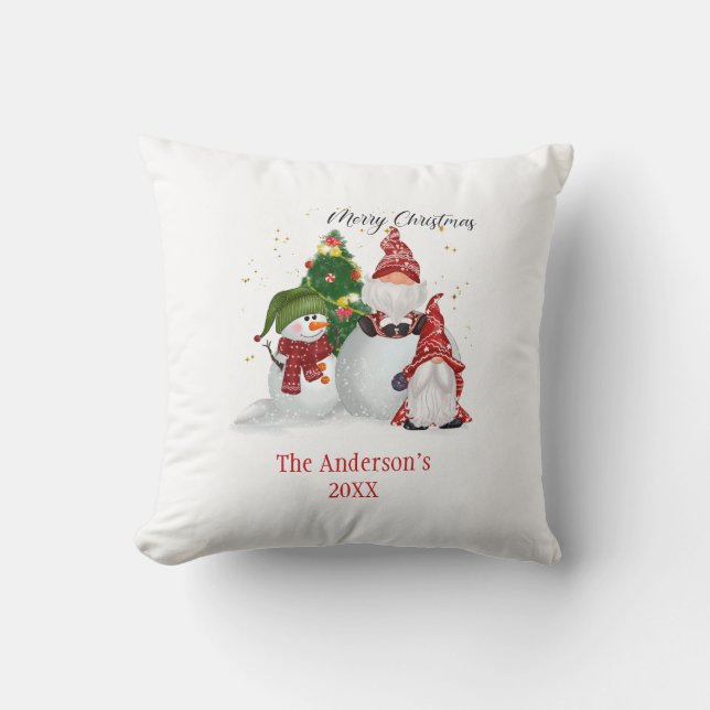 Coussin Bonhommes de neige personnalisés Gnomes Noël  (Recto)