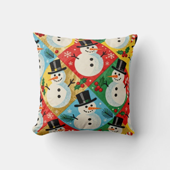 Coussin Bonhommes de neige rétro (Recto)