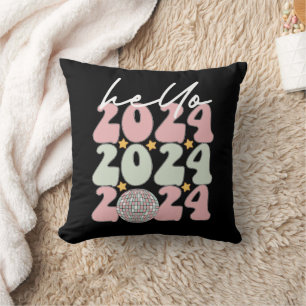 Coussin Bonjour 2024 Groovy Bonne Année Noël