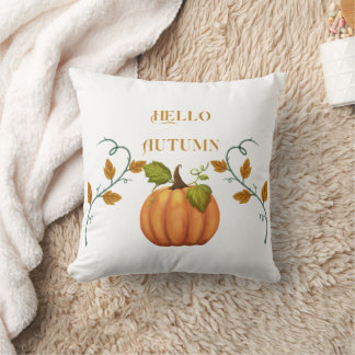 Coussin Bonjour Automne avec Citrouille orange texte et im