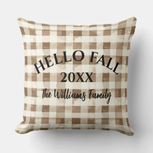 Coussin Bonjour Automne Brown Plaid Farmhouse Jeu d'oreill