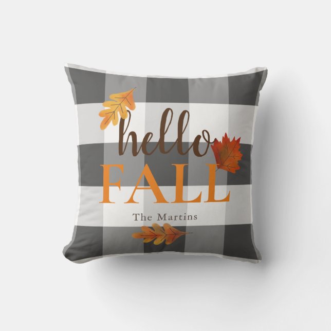 Coussin Bonjour Automne Feuilles Noires (Recto)