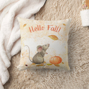 Coussin Bonjour Automne mignon Souris Thanksgiving