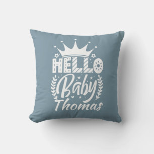 Coussin Bonjour bébé avec le nom de bébé de la Couronne Bl