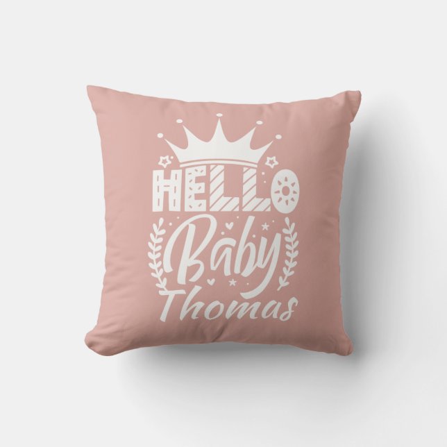 Coussin Bonjour bébé avec le nom de bébé de la Couronne ro (Recto)
